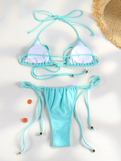 Rinabe Blue Two-Piece Suit Women's Swimsuit Push Up Solid Bikini Set Beachwear Low Waist Bathing Suits Female Swim Suits