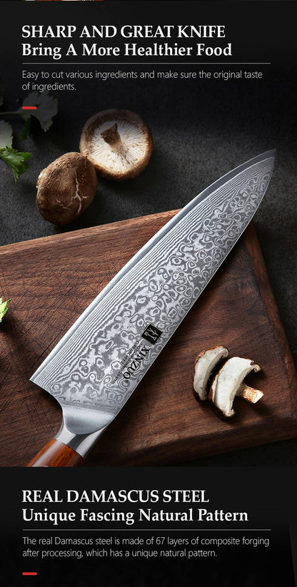 XINZUO 7PCS VG10 Damascus Steel Knife Set 67 Layers Rosewood Handle 60HRC Sharpness International Standard Gift Box Kitchen Tool