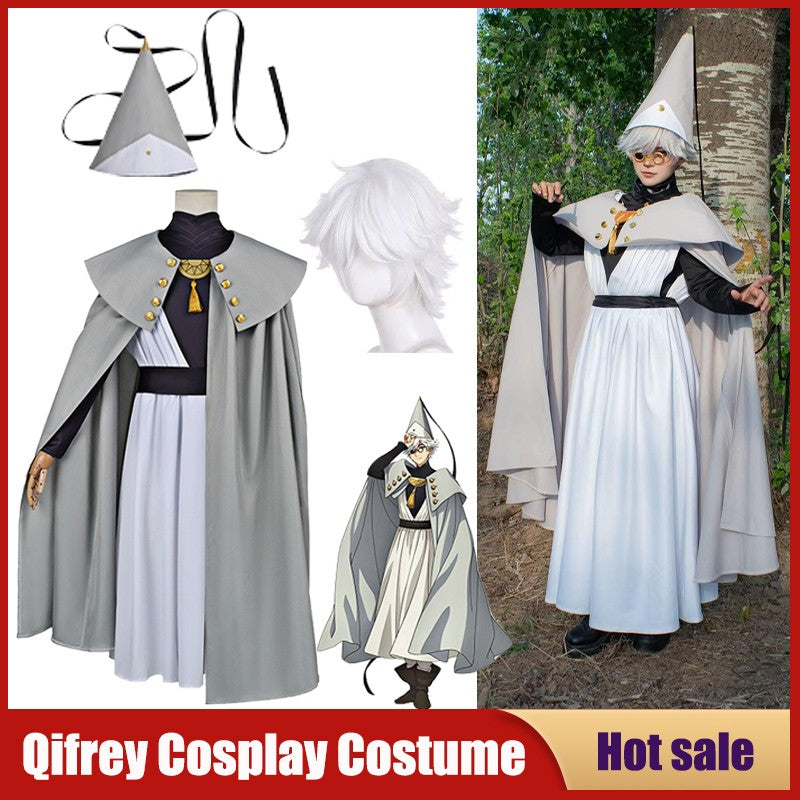 Anime Witch Hat Atelier Cosplay Costume Magician Qifrey Robe Cloak Belt Pointed Hat Wig Set Party Masquerade Carnival Adult Suit
