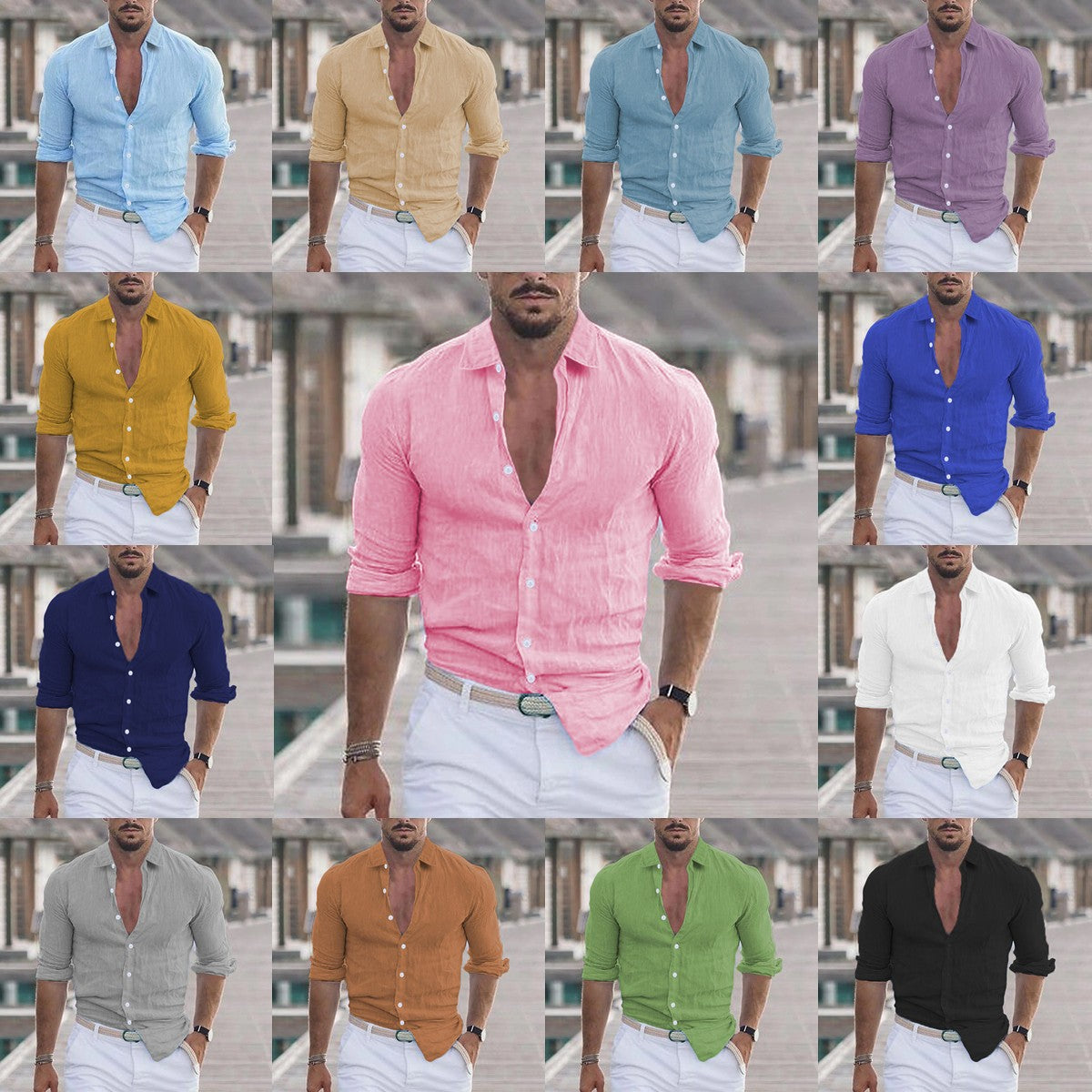 Summer Men's Cotton Linen Long Sleeve Casual Shirt Hawaii Fashion Lapel Loose soft comfortable Breathable Solid color Cardigan