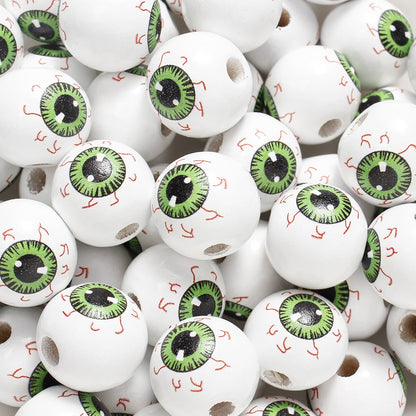10pcs 16mm Wooden Spacer Beads Halloween Print Spider Eye Witch Bloodstain Ghost Face Mask Beads For Making Bracelet Necklace