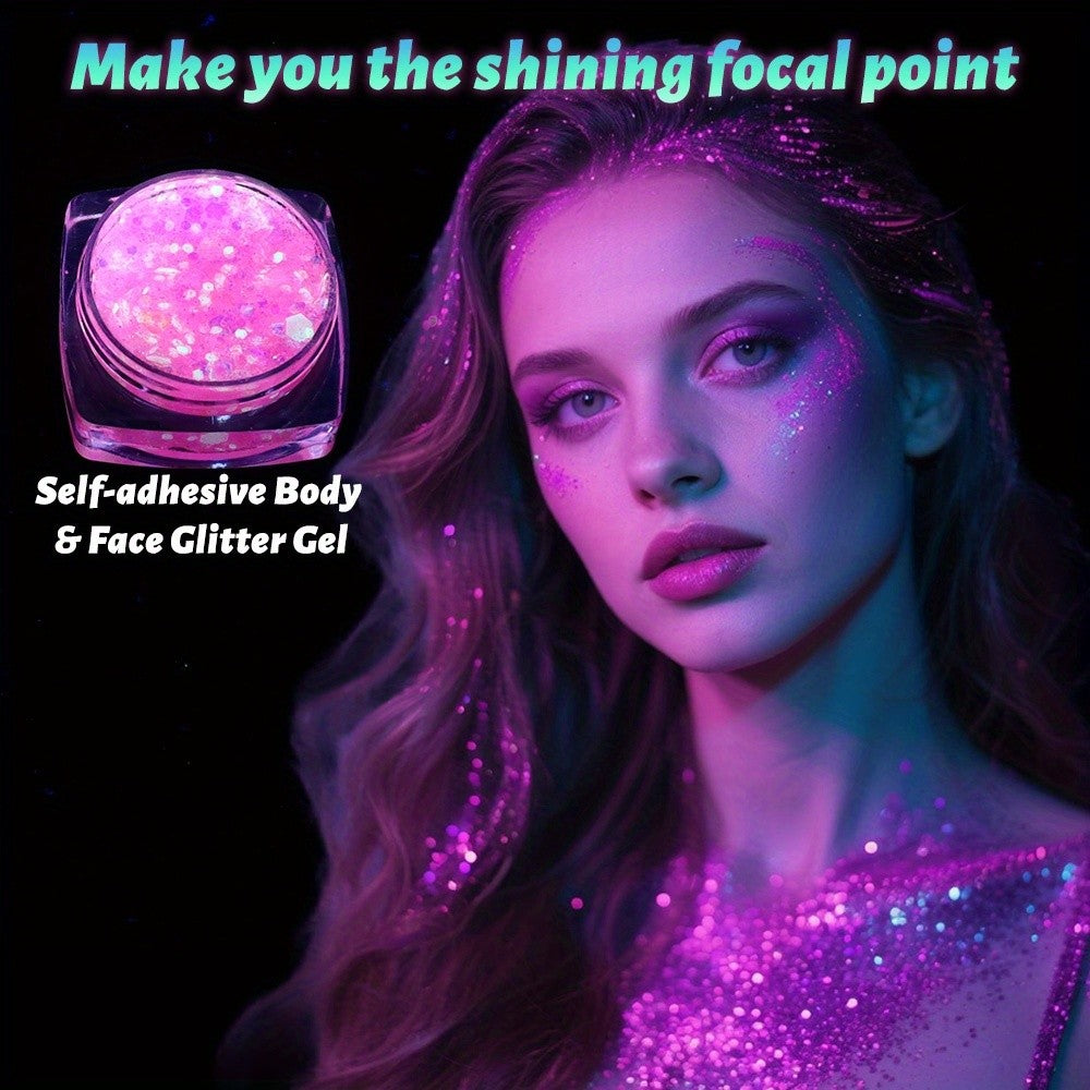 6pcs Glow in The Dark Glitter Gel Water-Based Chunky Glitter for Mardi Gras Christmas Carnival Rave Festival Outfits