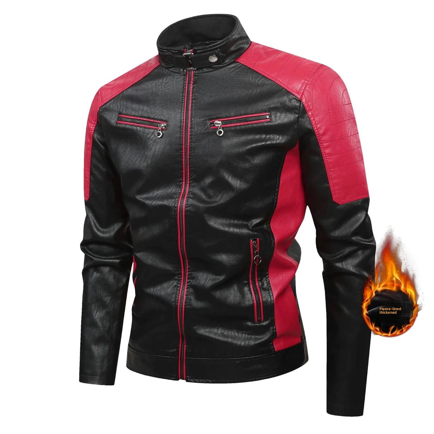 Fashionable Men's Biker Leather Jacket 2025 New Zipper Stand Collar Fleece Lined Casual PU Leather Coat Regular Fit Chinese Orig