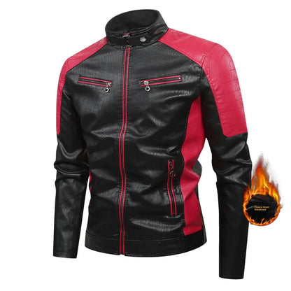 Fashionable Men's Biker Leather Jacket 2025 New Zipper Stand Collar Fleece Lined Casual PU Leather Coat Regular Fit Chinese Orig