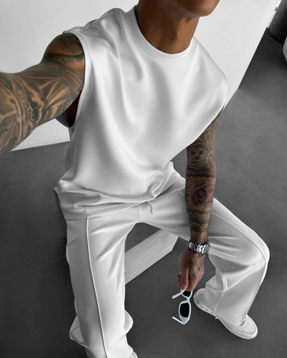 New summer sleeveless sports suit 2025 men's casual solid color trousers men's clothing vest two-piece set,