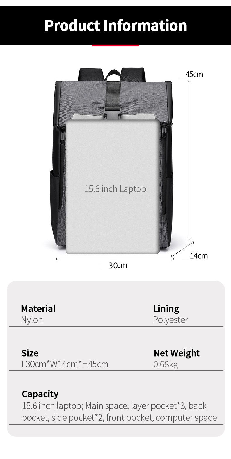 2025 Athletic feel Trendy Backpack Waterproof Fabric 15.6 inch Laptop Roll-Top Design Large Capacity for Commuting Travel School