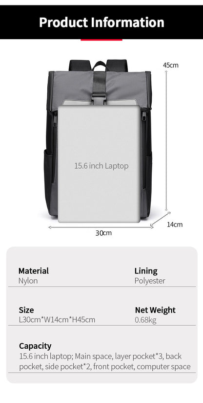 2025 Athletic feel Trendy Backpack Waterproof Fabric 15.6 inch Laptop Roll-Top Design Large Capacity for Commuting Travel School