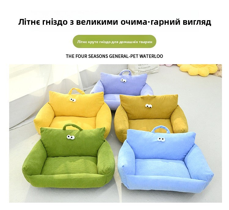 Sofá para Cães e Gatos Cartoon Sle Pet Bed Couch, Série Olhos Grandes, Travesseiro de Uso Diário Outono Inverno, Design de Sofá, Ninho para Pets, Nova Chegada