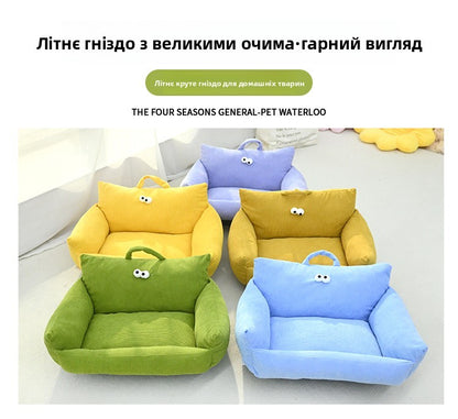 Sofá para Cães e Gatos Cartoon Sle Pet Bed Couch, Série Olhos Grandes, Travesseiro de Uso Diário Outono Inverno, Design de Sofá, Ninho para Pets, Nova Chegada