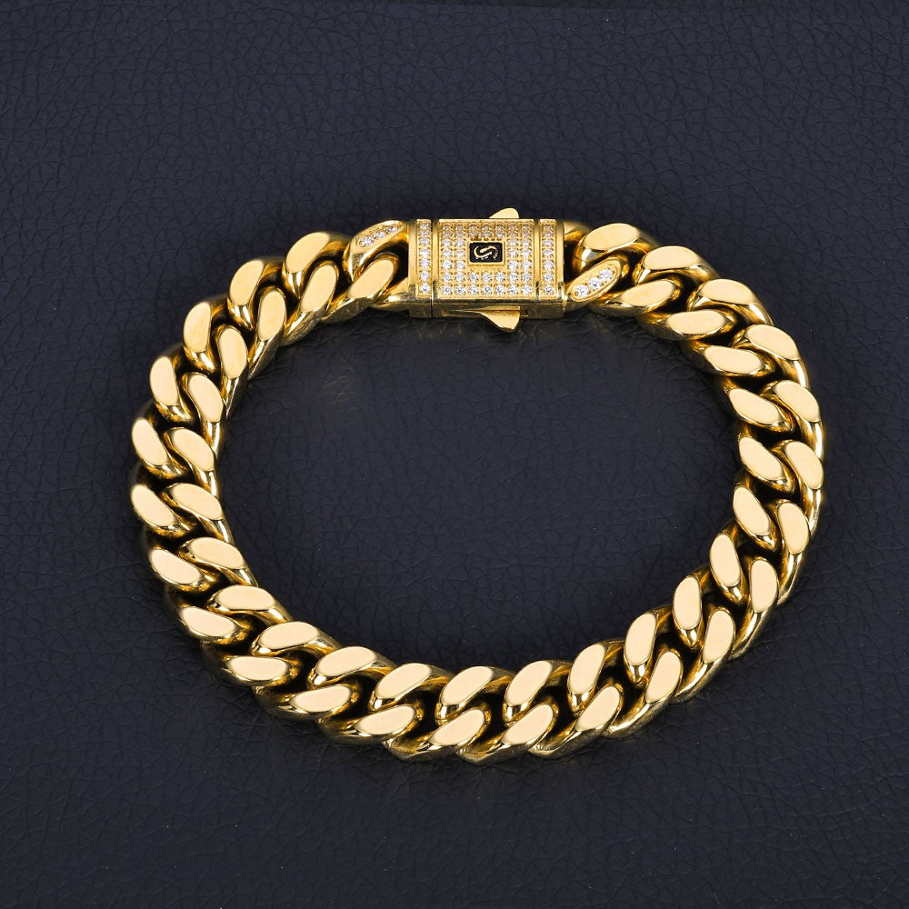 Pulseira ESKEEM Hip Hop Monaco PVD Banhado a Ouro 14k Correntes Miami Cuban Link 6/9/11/13MM Aço Inoxidável para Mulheres e Homens