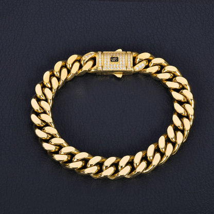Pulseira ESKEEM Hip Hop Monaco PVD Banhado a Ouro 14k Correntes Miami Cuban Link 6/9/11/13MM Aço Inoxidável para Mulheres e Homens