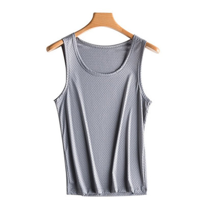 Summer Quick-Drying Thin Breathable Ice Silk Vest Men Tops Sport T Shirts Sleeveless Mesh Hole Tank Tops Gym Clothing Outer Wear