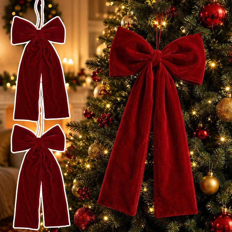 Large Size Bowknot Pendant Hanging Xmas Ornament DIY Home Party Christmas Tree Decorations Velvet Bow Burgundy Style Supplies