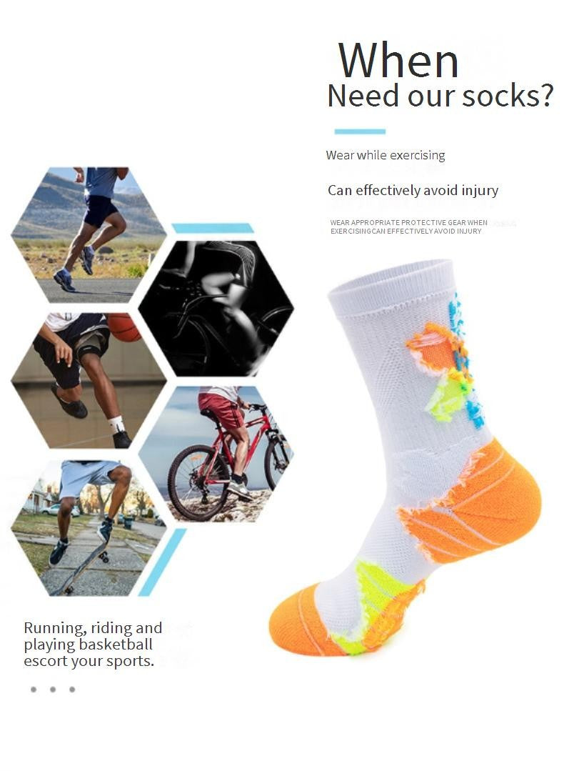 1 Pair High Tube Professional Practical Sport Socks Men's Towel Bottom Thickened Shock Absorbing Contrast Color Elite Socks