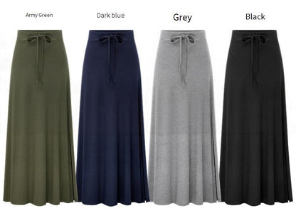 Plus size women's fashionable knitted half skirt high waist slit A-line skirt high stretch ankle length mid length skirt