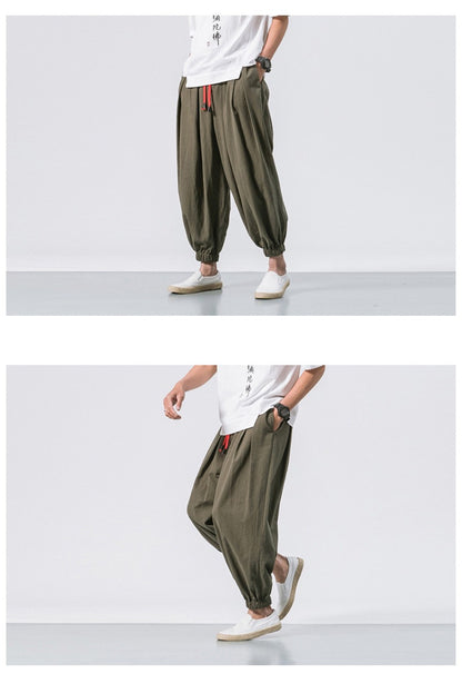 FGKKS Spring Men Loose Harem Pants Chinese Linen Overweight Sweatpants High Quality Casual Brand Oversize Trousers Male