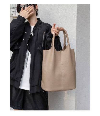 Genuine Grade Leather Women Commuter Tote Bag Ladies Soft Cowhide Tote Shoulder Handbag Large Female Bucket Bag Luxury Designer