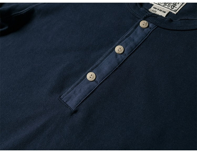 Bronson 350g Heavyweight L/S Henley Shirt Vintage Plain Base T-Shirt For Men