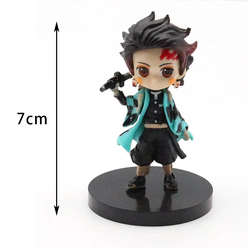 6 unidades Anime Demon Slayer Boneco Nezuko Tanjirou Zenitsu Inosuke Kyoujurou Giyuu Kawaii Qposket Boneco PVC Modelo Brinquedo Presente Colecionável