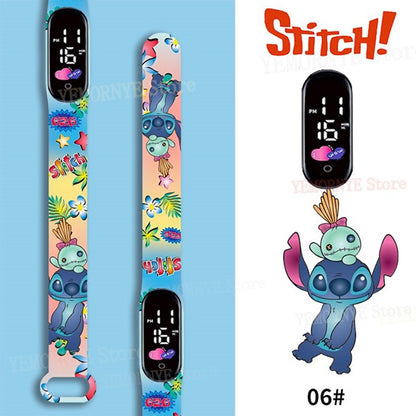 Disney Stitch Digital Kids' Watches Anime Figures LED Luminous Watch Touch Waterproof Electronic Sports Watch Kids Birthday Gift