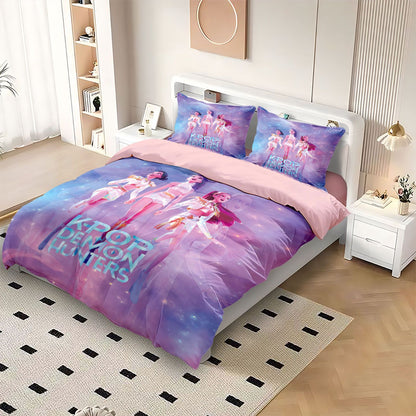 K-Pop Bedding Set Demon Hunters Themed pink or Black other side Print Polyester Student Dormitory  Duvet Cover Boys Girls Gift