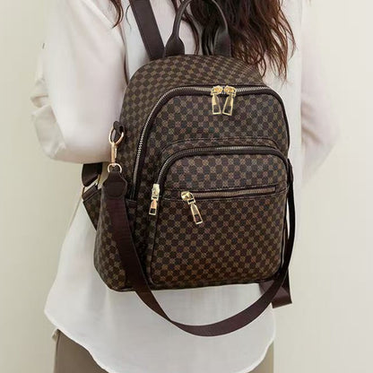 Neutral color backpack for men and women with multi-layered pockets and colorful design for schoolbags