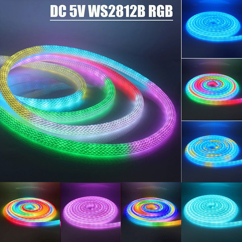 360 Degree Round Reticulate Neon LED Strip with Remote Control,RGBIC Nylon Flexible Dream Colorful Rope Light For Bedroom Living
