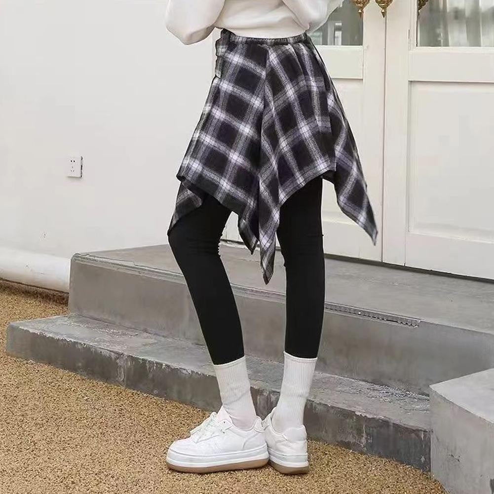 Hip Hop Irregular Men And Women Fake Shirt Hem Plaid Skirt  Y2k Streetwear Harajuku Vintage Sports Street Women Fart Curtain