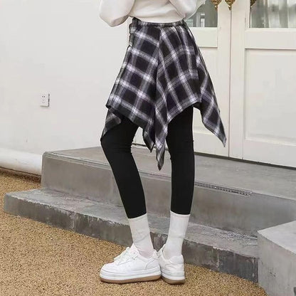 Hip Hop Irregular Men And Women Fake Shirt Hem Plaid Skirt  Y2k Streetwear Harajuku Vintage Sports Street Women Fart Curtain