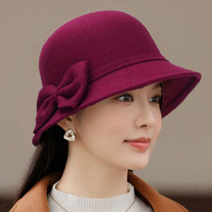 Elegant Brim Bowler Fedora Hats Church Bowler Cloche Hats Women Vintage Retro Hat Autumn Winter Warm Hat Wool Felt Bucket Cap