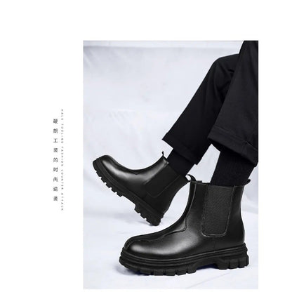 botas chelsea masculinas de luxo cano alto, sapatos de couro originais pretos da moda, bota plataforma de cowboy, bota chunky com cano longo elegante