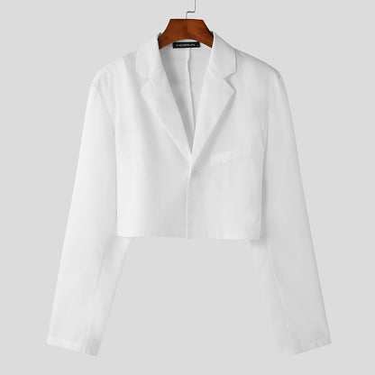 Men Blazer Solid Color Lapel Long Sleeve One Button Autumn Casual Suits Streetwear 2023 Fashion Male Crop Coats S-5XL INCERUN