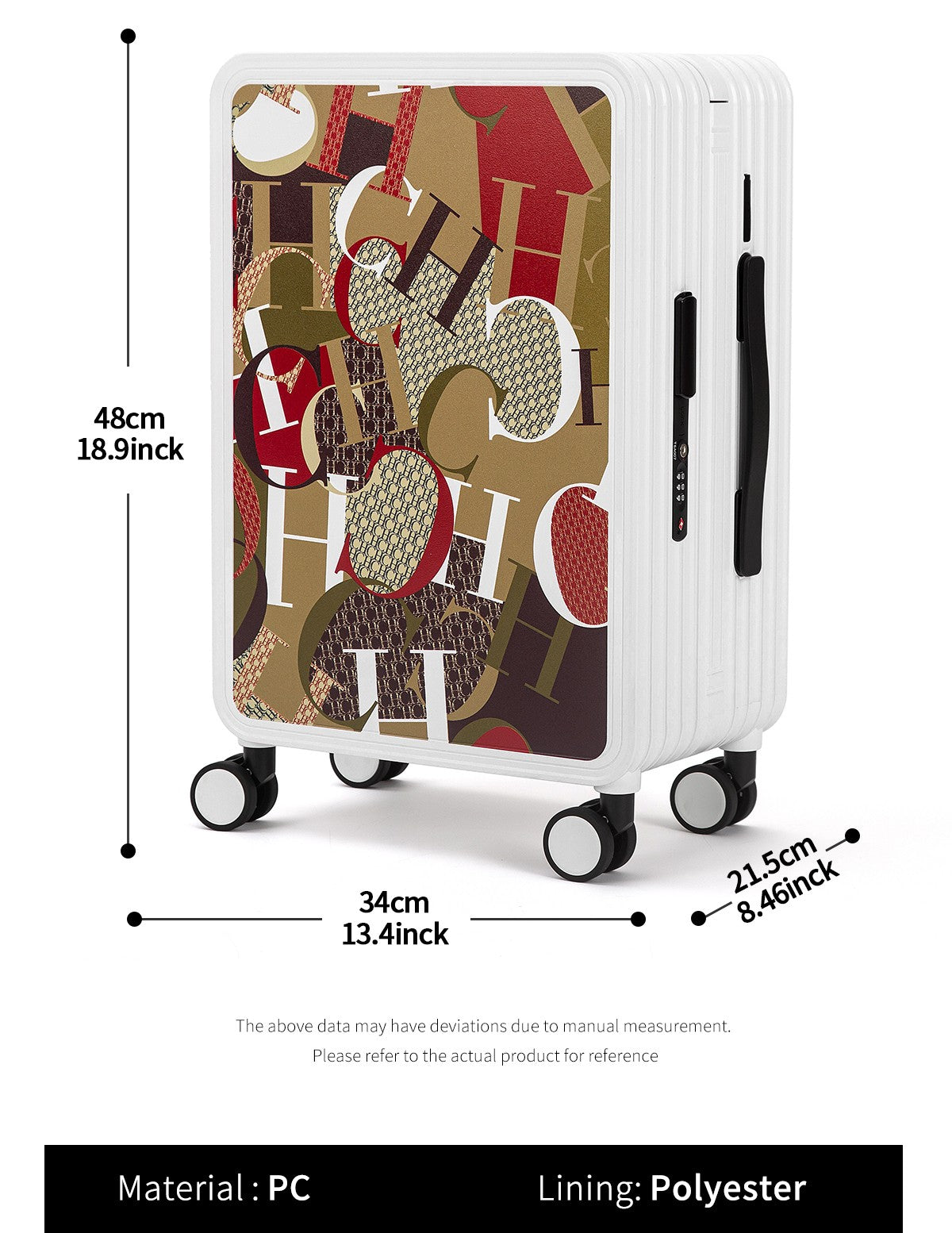 Classic Fashion Unisex New Roller Luggage Letter Design Large Capacity Business Travel Luggage
