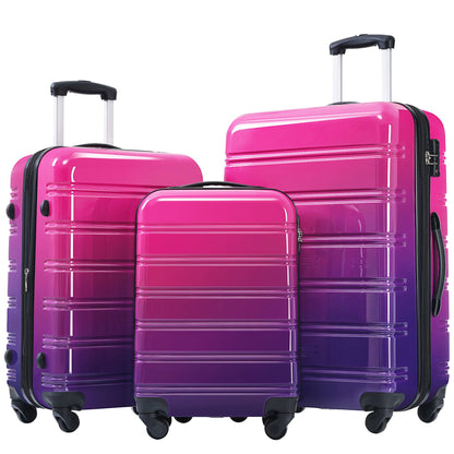 Conjuntos de Malas Rígidas com 3 Peças Cor Gradiente Malas Expansíveis com Rodas Giratórias e Fechadura TSA Leves 20" 24" 28";;VERDADEIRO;;"Roxo e Rosa,3 peças