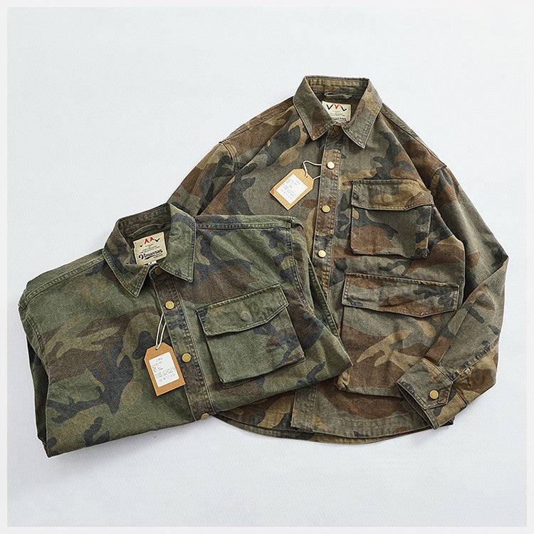 Casual cargo shirt camouflage coat fall new men's coat large pocket function stylish outdoor jacket