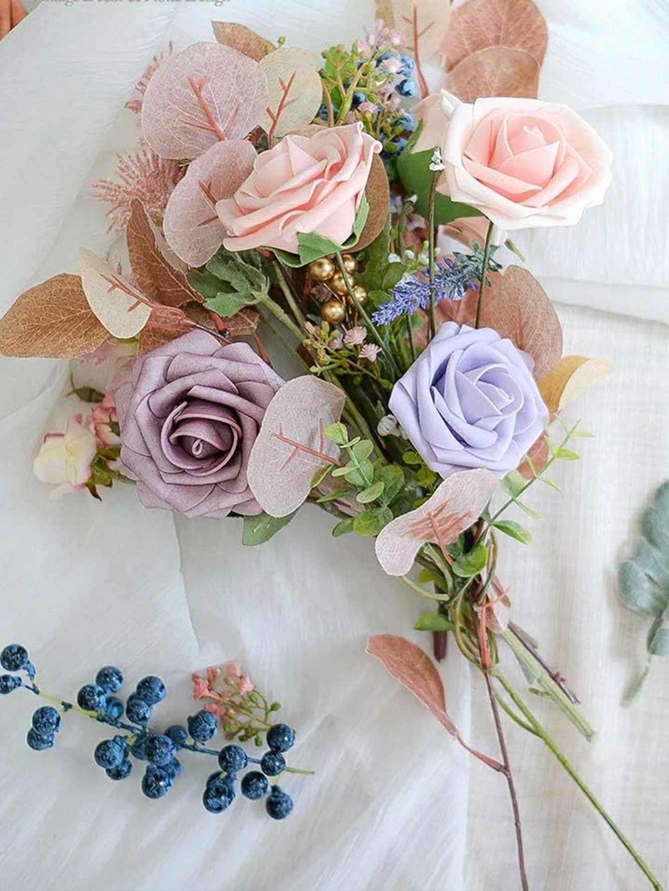 25pcs Artificial Roses, Green Gradient Artificial Rose Set - DIY Wedding Bouquet, Suitable For Wedding, Cake, Party Decoration