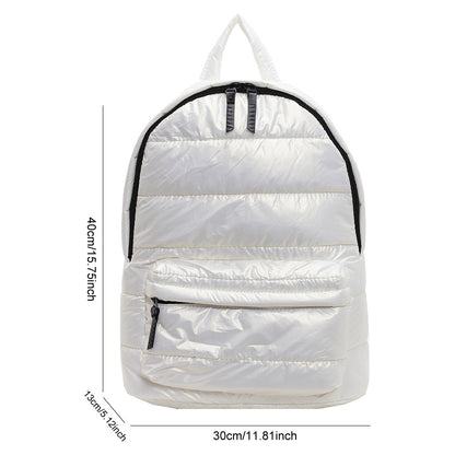 Winter Puffer Students School Bags Large Capacity Down Padded Backpack Solid Color Casual Bookbag Adjustable Strap Teen Rucksack