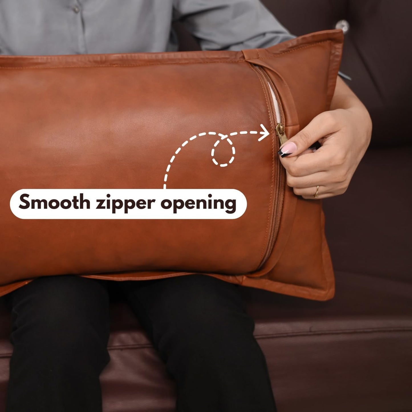 Lambskin Leather Pillow Cover - Dolly Lamb Sofa Cushion Case - Decorative Throw Cover for Living Room and Bedroom, 12x20 Inches