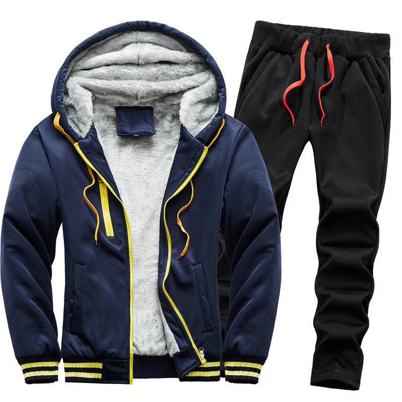 2025 Winter Men's Tracksuit Set Hooded Fleece Lined Jogging Suit Hoodie+Pants Casual Outfits Sportswear Fashion Men's Clothes