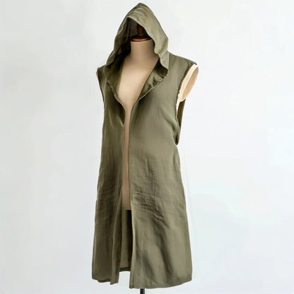 Medieval Mens Surcoat, Linen Hooded Tunic, Renfaire Cape, LARP Ranger Cosplay