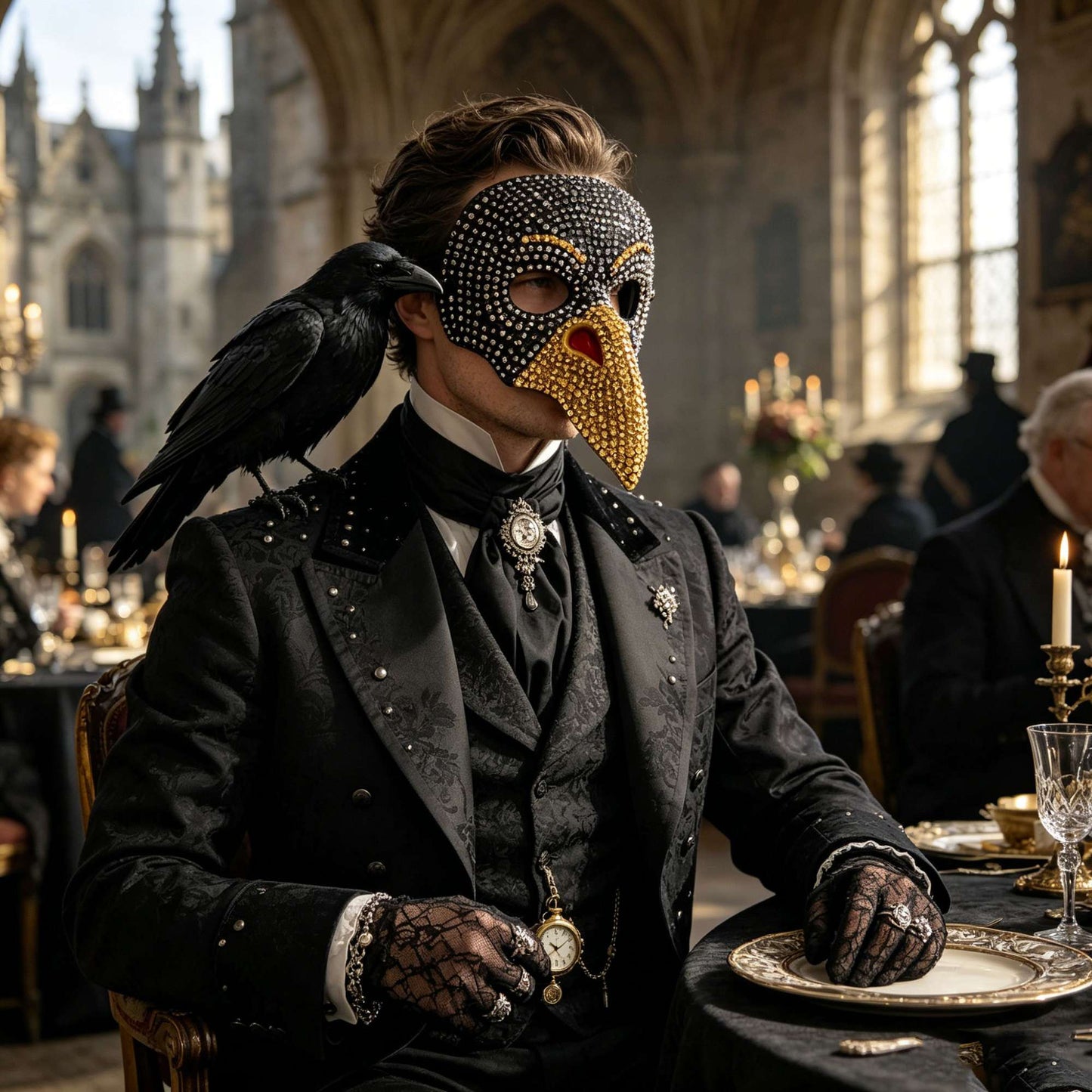 Steampunk Gothic Bird Beak Mask Full Rhinestone Craft Retro Venetian Style Halloween Masquerade Wedding Party Diamond Mask