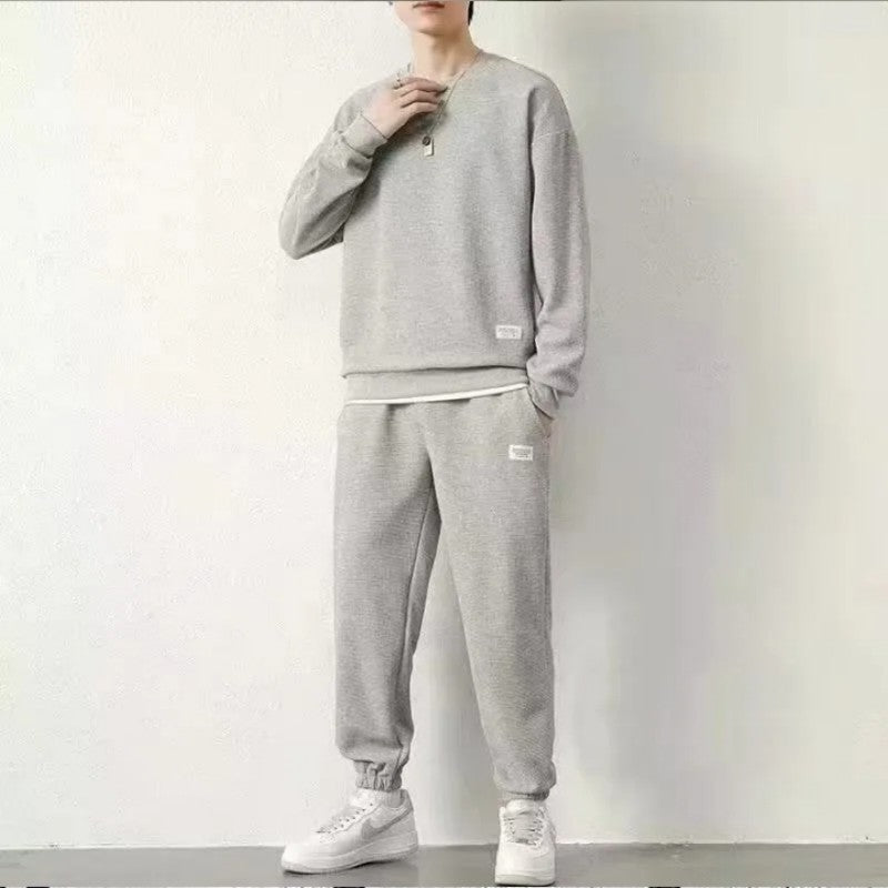 Men's Waffle Suit Sets Casual Long Sleeved Sweatshirt and Pants for Sports Men's T-shirt Hoodie Casual Trousers Set Loose Fit