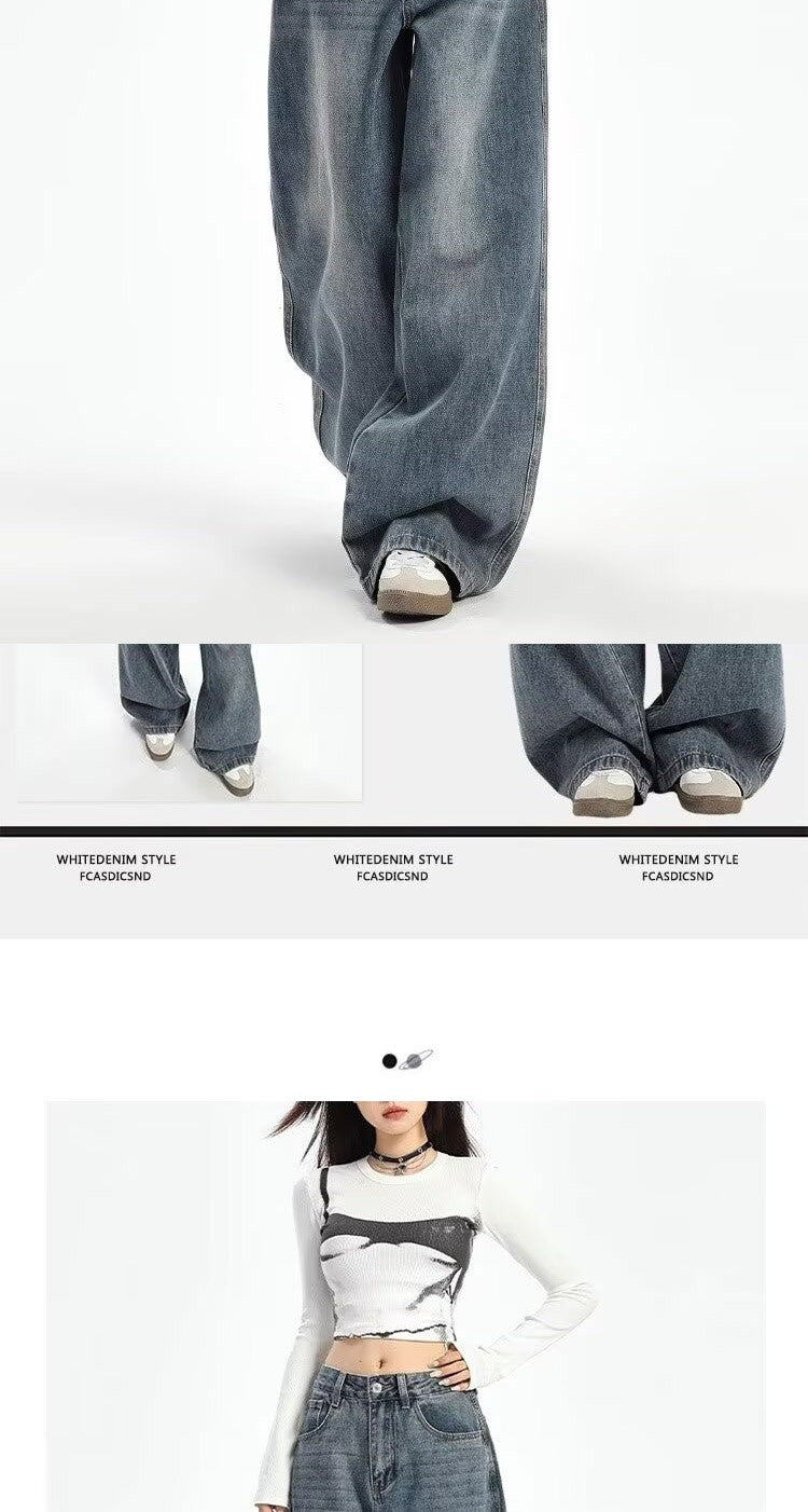 Retro High Waist Wide Leg Jeans Women Summer New plus Size Loose Slimming Pear ape Straight Leg Pants Casual Waed Blue