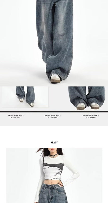 Retro High Waist Wide Leg Jeans Women Summer New plus Size Loose Slimming Pear ape Straight Leg Pants Casual Waed Blue