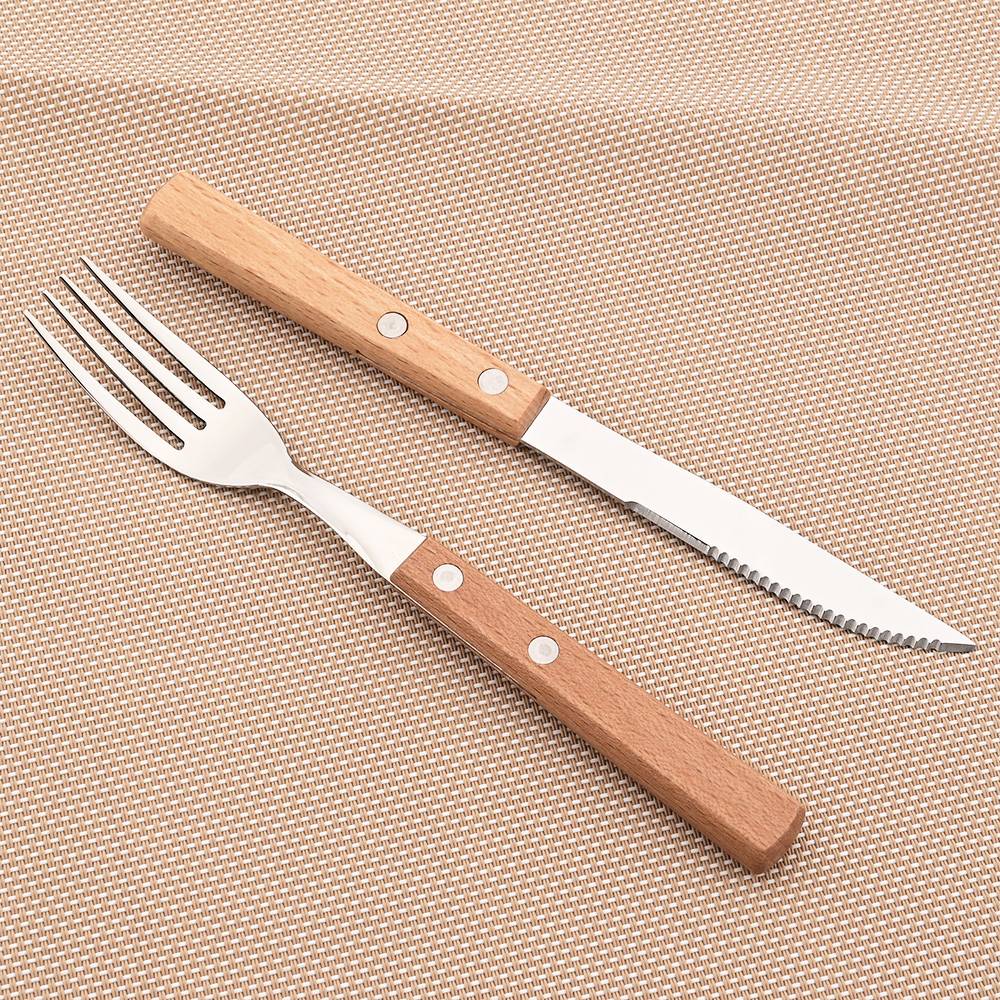 JANKNG 304 Stainless Steel Fork with Wooden Handle Tableware Cutlery Mirror Dinnerware Flatware Silverware Kitchen Accessories