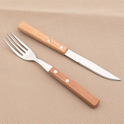 JANKNG 304 Stainless Steel Fork with Wooden Handle Tableware Cutlery Mirror Dinnerware Flatware Silverware Kitchen Accessories