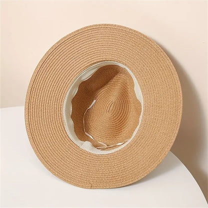 Classic Unisex Straw Hat Solid Color British Style Panama Hats BreathableSun Hats Outdoor Travel Beach Hat For Women Men