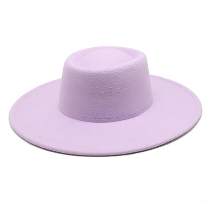 Classic British Style 9.5CM Big Wide Brim Fedora Hat For Women Fashion Autumn Winter Felt Church Hats Wedding Dress Jazz Cap