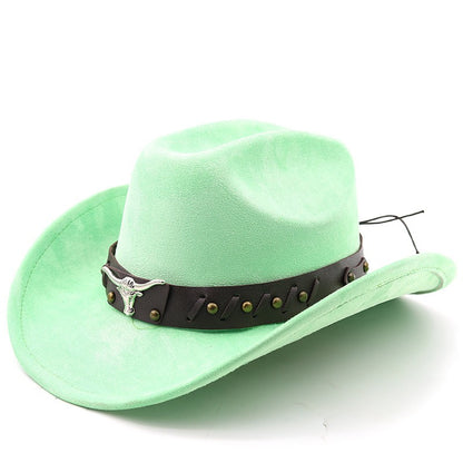 Ox Head Suede Western Cowboy Hats  Man Cowgirl Top Hats for Party Vintage Garden Hat  Cowboy Accessories Woman  Cosplay Hat