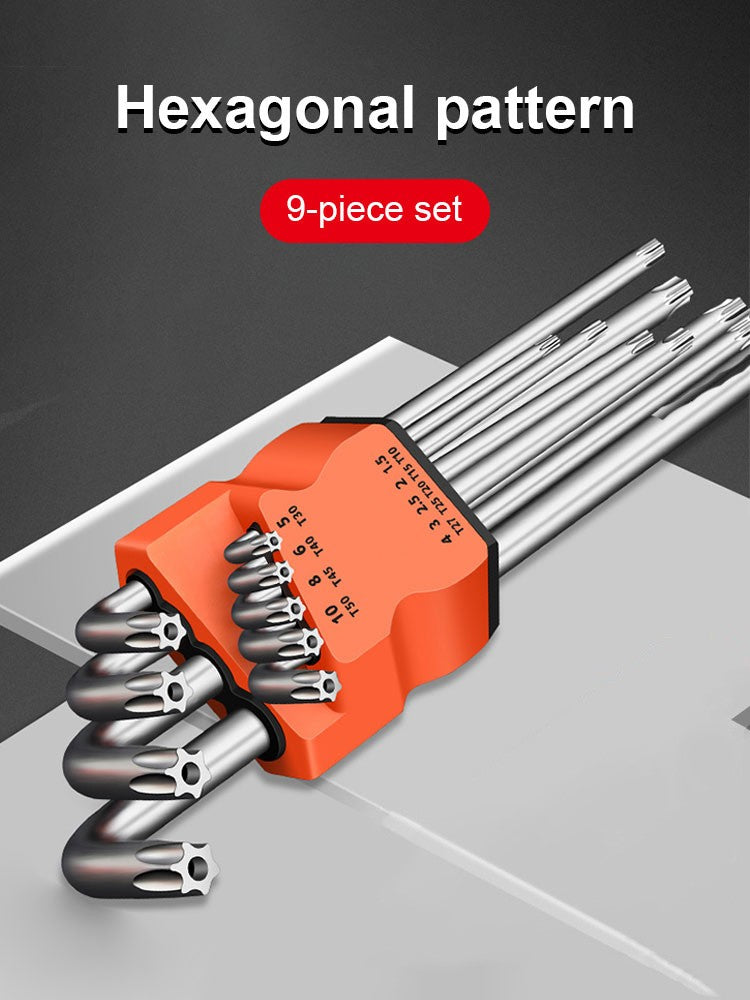 Conjunto de 9 Chaves Torx Estrela, Kit de Chaves Allen, Chave Hexagonal, Chave de Boca em Flor de Ameixa, Chave de Fenda Estrela Tipo L com Ponta Dupla, Ferramenta Manual de Reparo